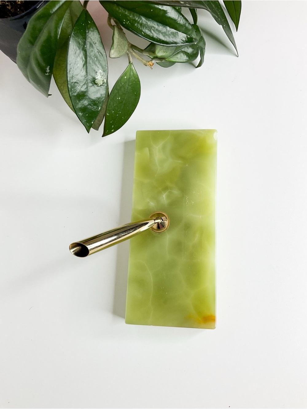 MCM Sheaffer Vintage Green Onyx Pen Holder with Brass Stem - Picture 4 of 8